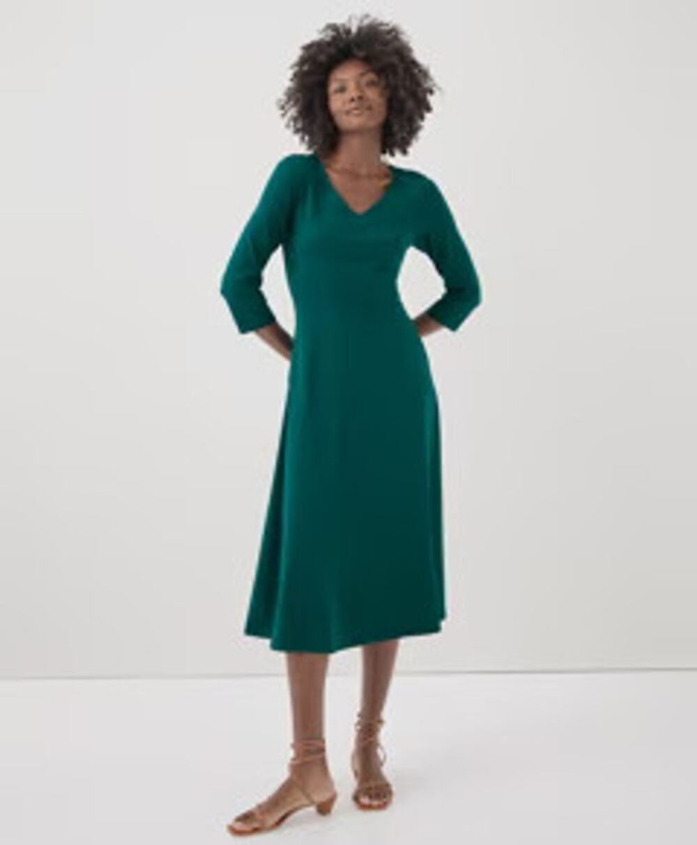 Pact Organic Cotton Women's Fit & Flare Emerald Party Midi Dress Size Large